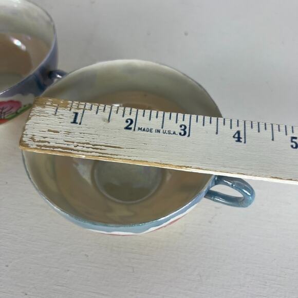 Vintage 40s Lusterware Tea Cup Set of Three Hand Painted Bone China JAPAN - Picture 10 of 10